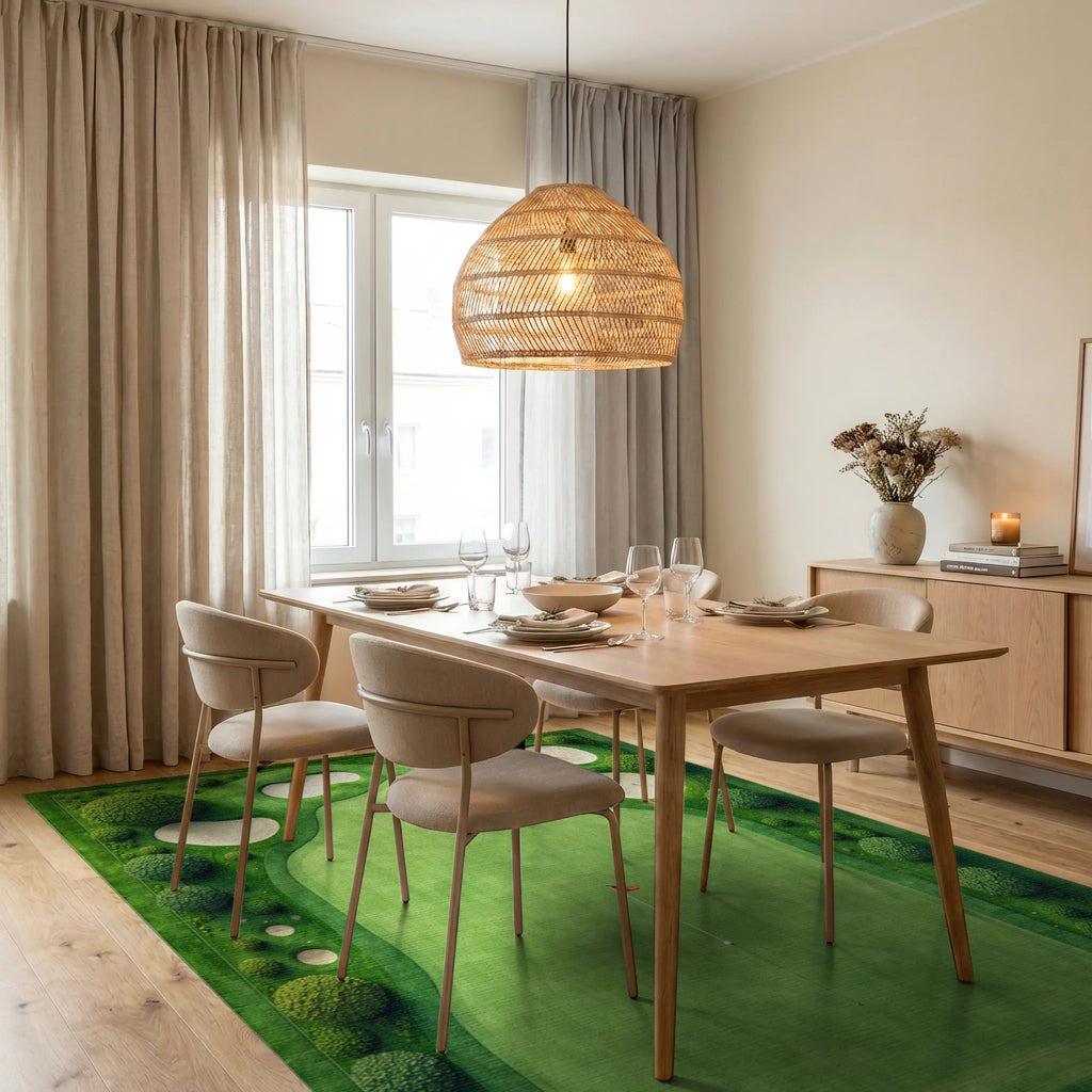 Golf Course Greens Pattern Rug - Dining Room View