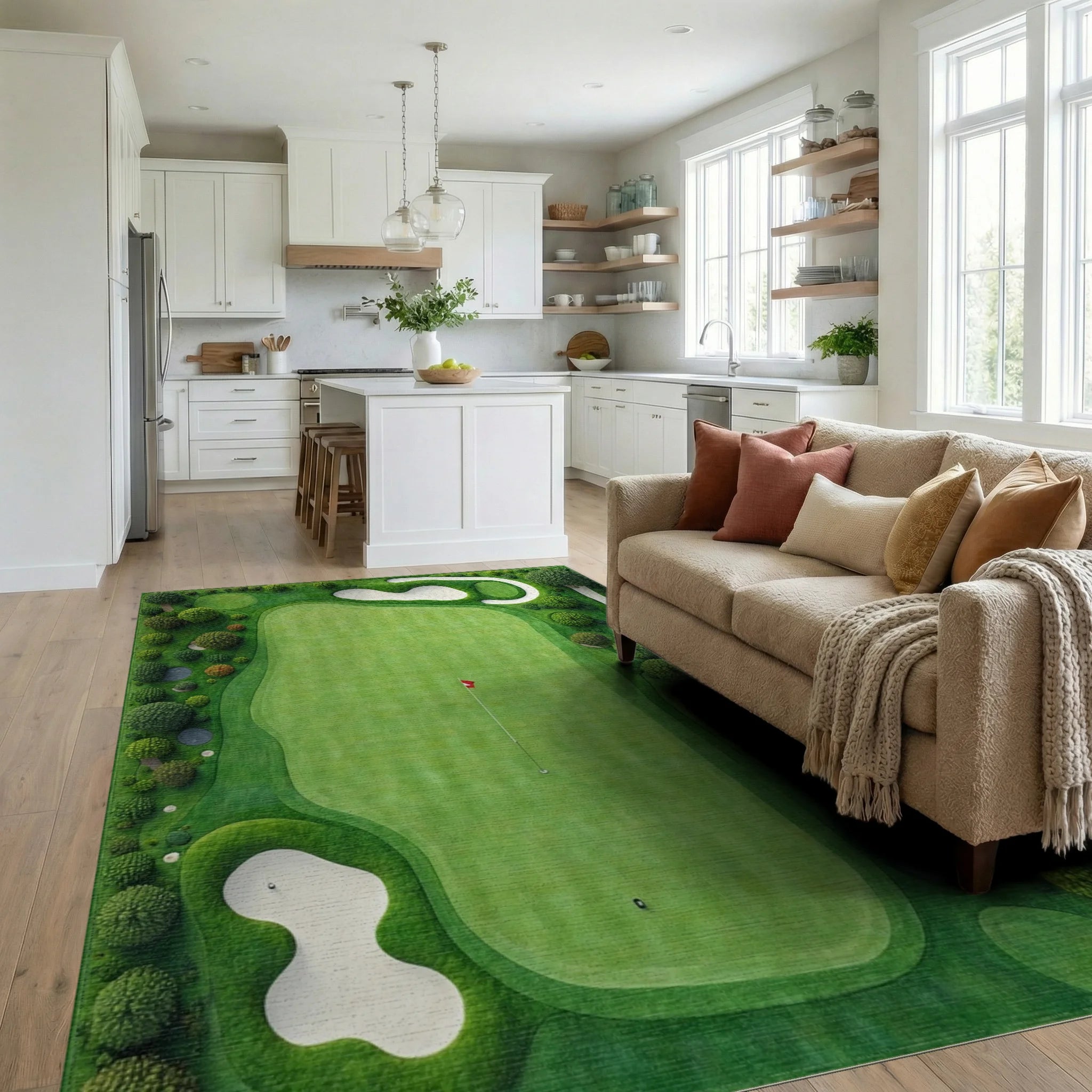 Golf Course View Abstract Design Rug - Living Room View