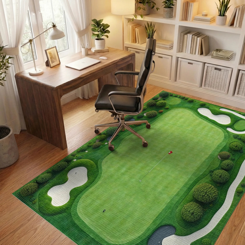 Golf Course View Abstract Design Rug - Office View