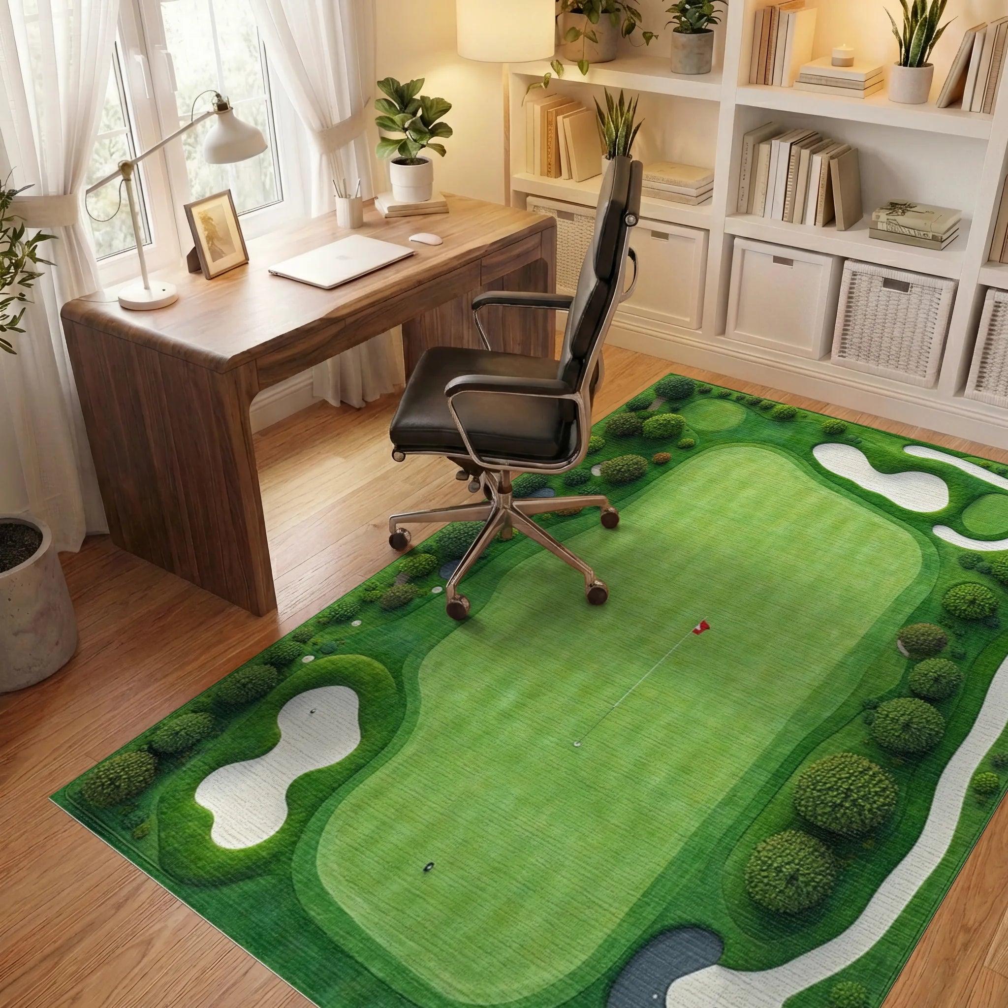 Golf Course View Abstract Design Rug - Office View