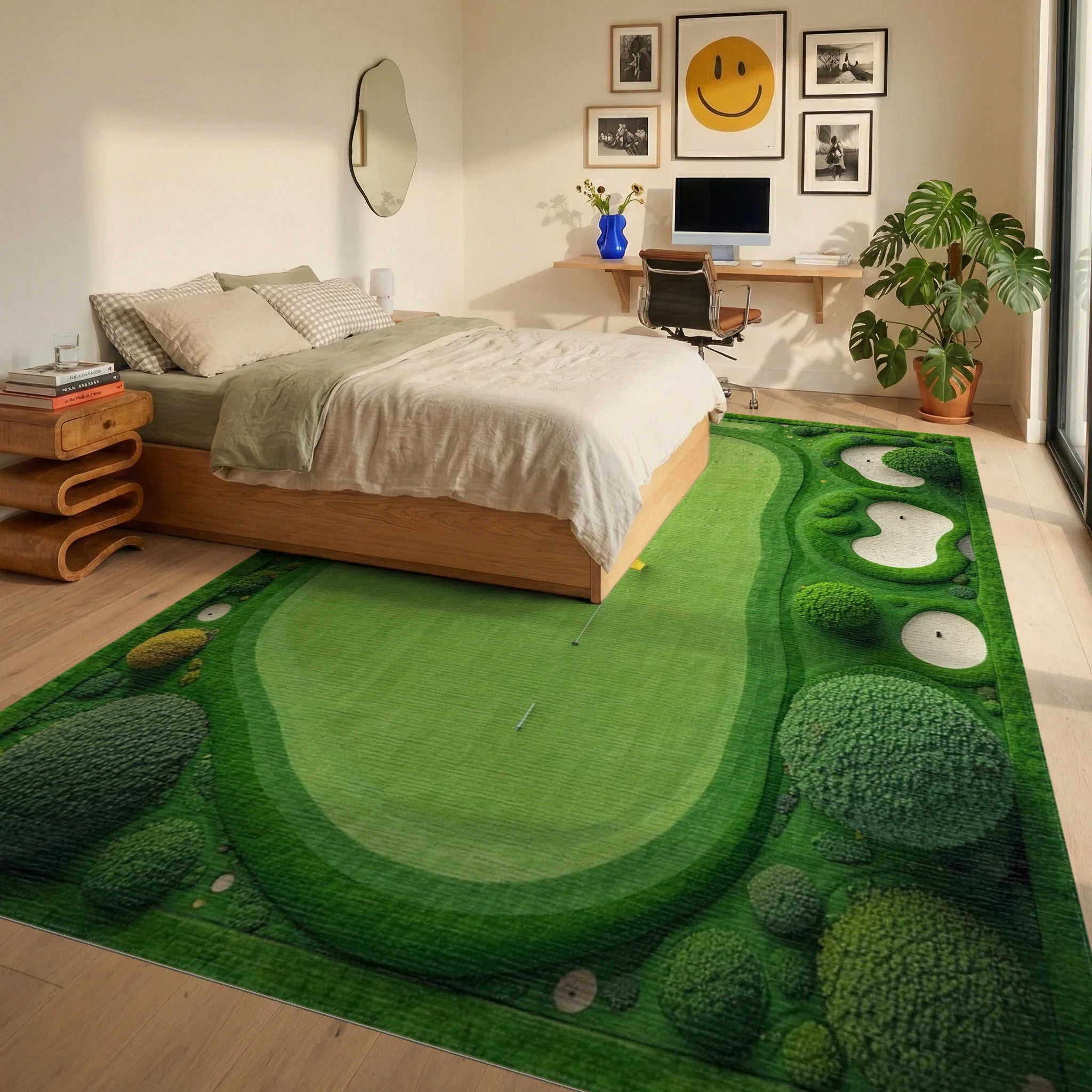 Golf Greens Aerial View Pattern Rug - Bedroom View