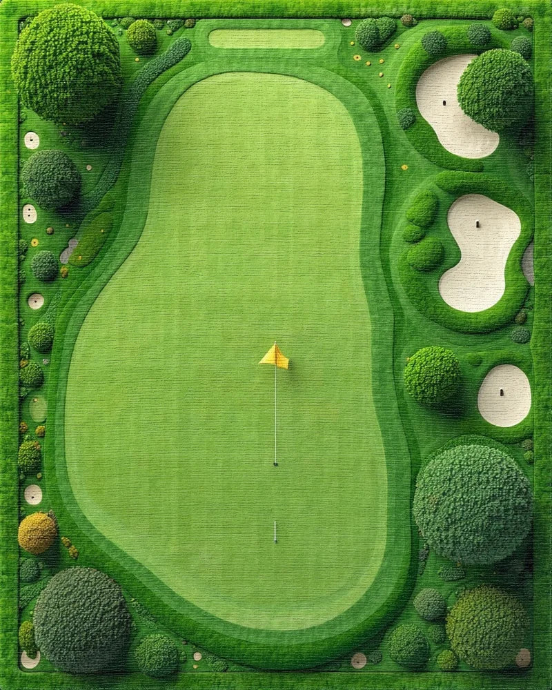 Golf Greens Aerial View Pattern Rug - Cutout View