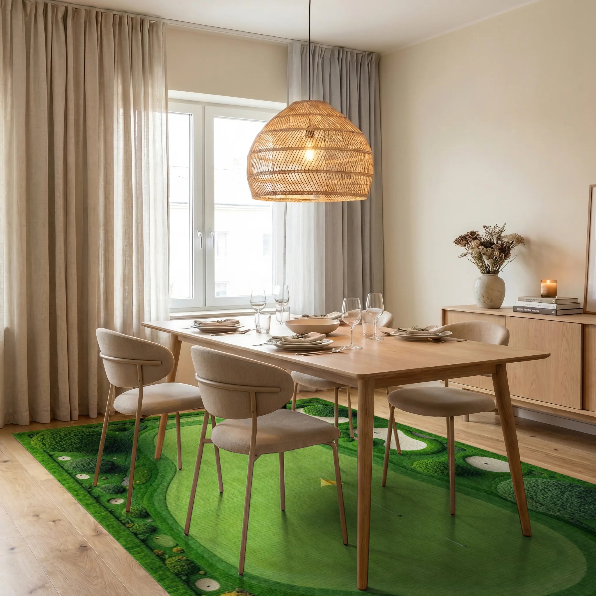 Golf Greens Aerial View Pattern Rug - Dining Room View