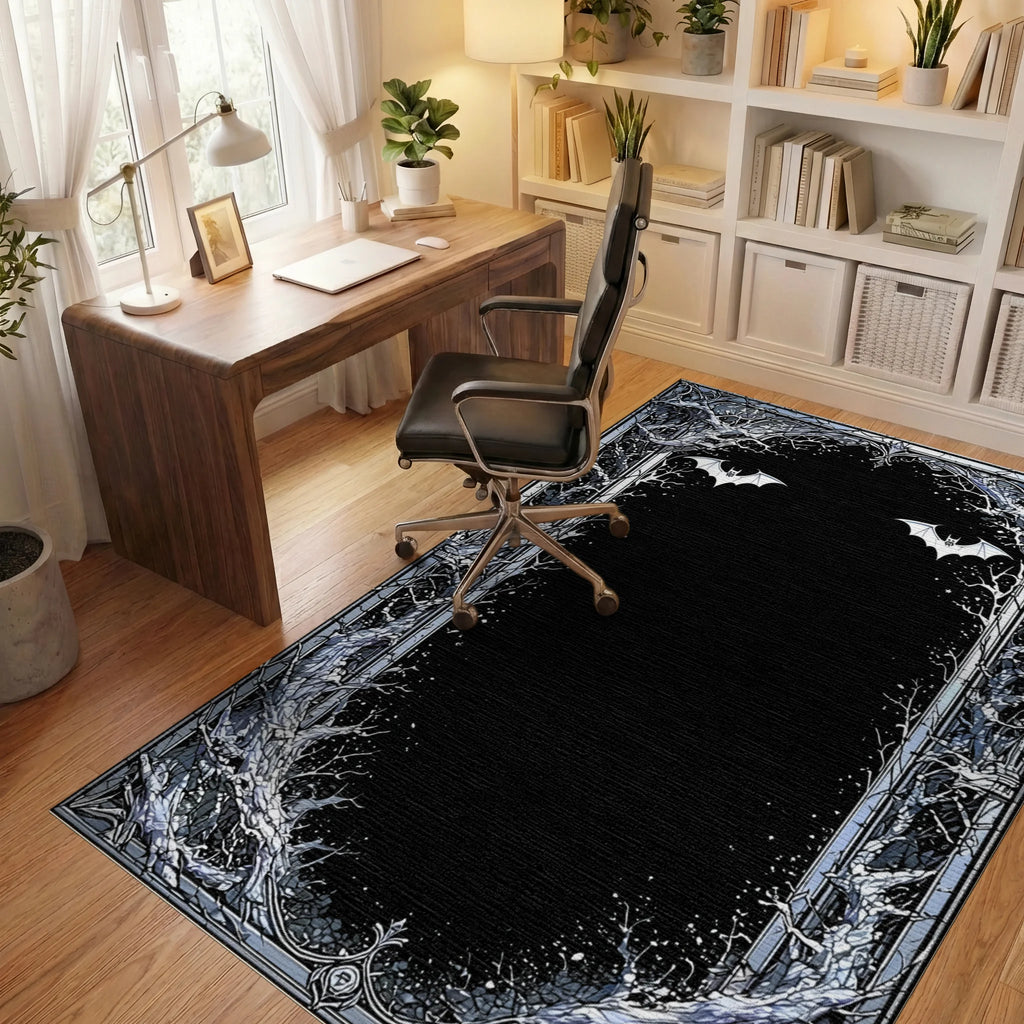 Gothic Bat Arched Branch Rug - Office View