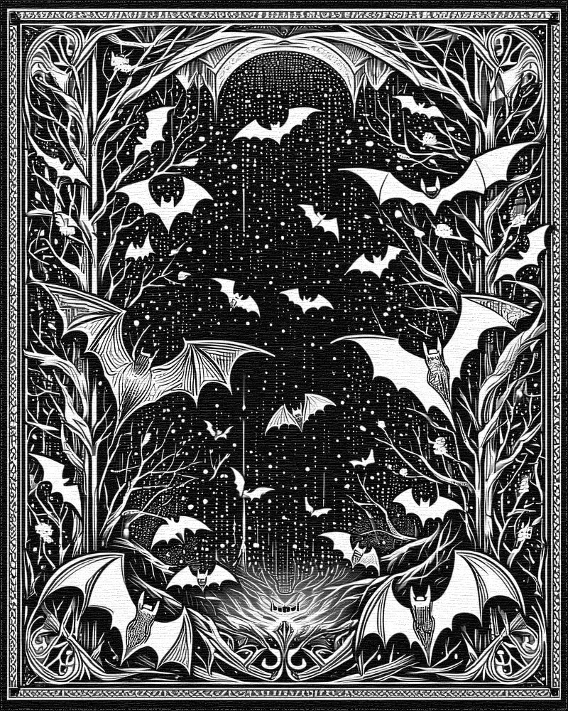 Gothic Bats Starry Branches Rug - Cutout View