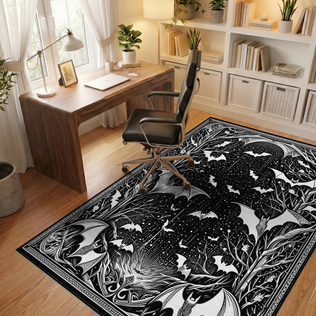Gothic Bats Starry Branches Rug - Office View