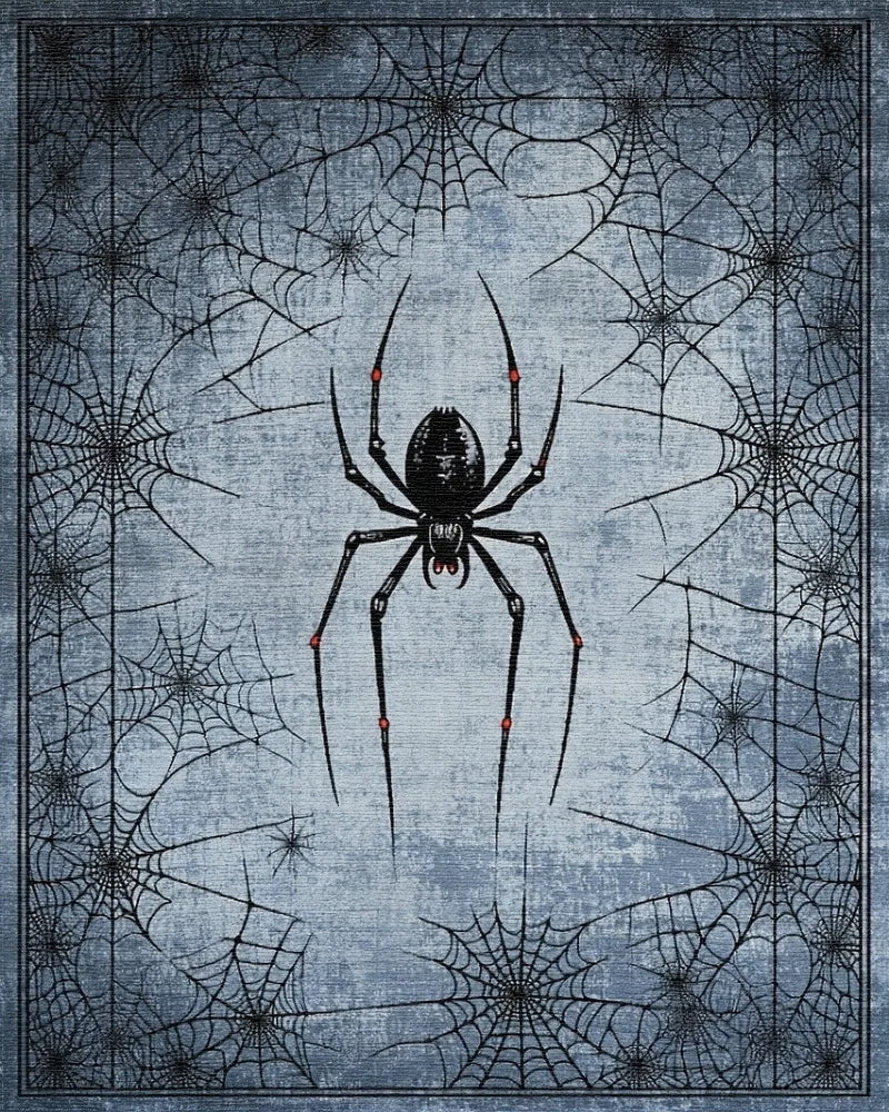 Gothic Black Widow Spider Web Design Rug - Cutout View