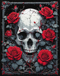 Gothic Cracked Skull Red Roses Rug - Cutout View