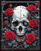 Gothic Cracked Skull Red Roses Rug - Cutout View