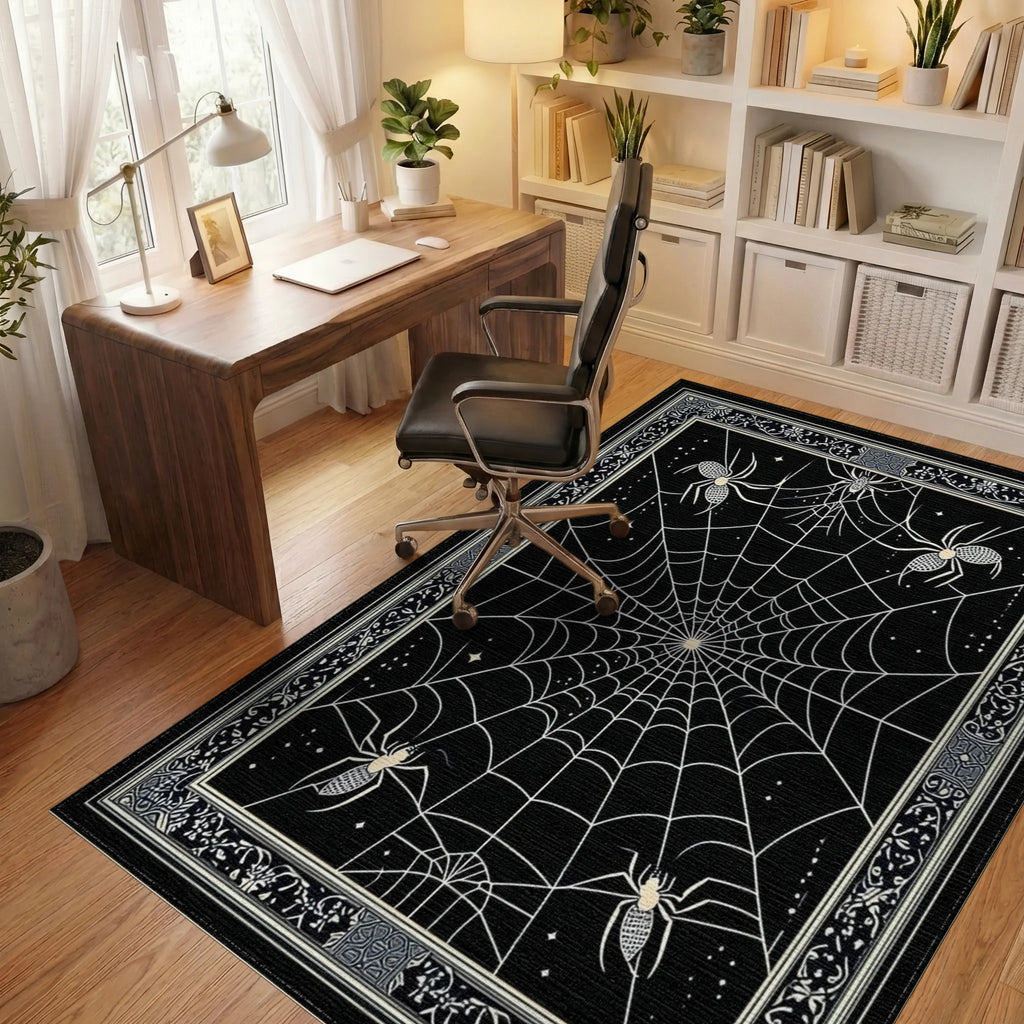 Gothic Ornate Spider Web Rug - Office View