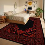 Gothic Red Black Bat Border Rug - Bedroom View