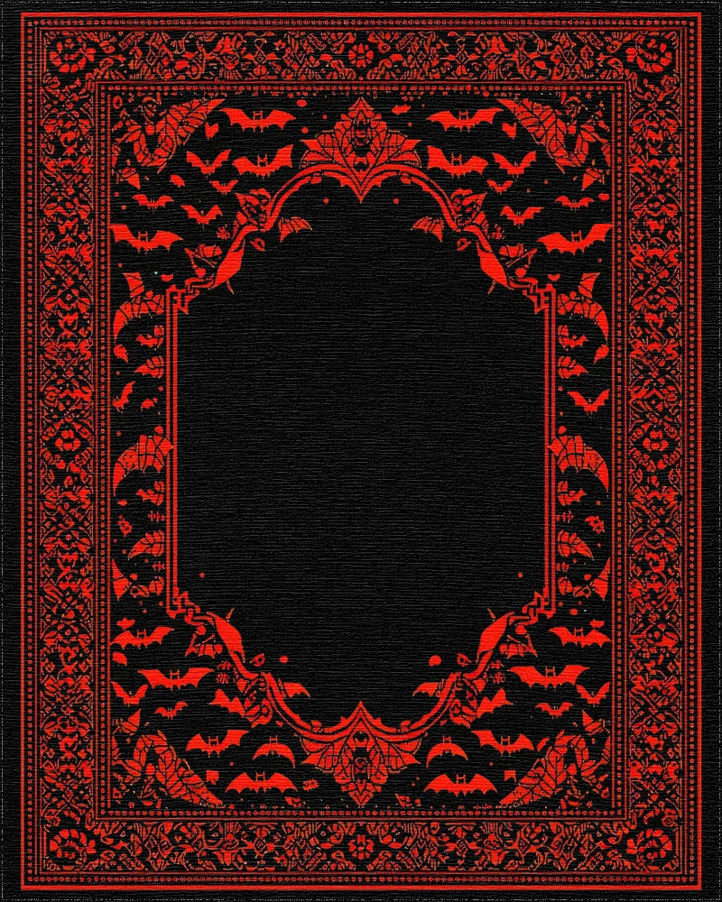 Gothic Red Black Bat Border Rug - Cutout View