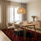 Gothic Red Black Bat Border Rug - Dining Room View