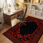 Gothic Red Black Bat Border Rug - Office View