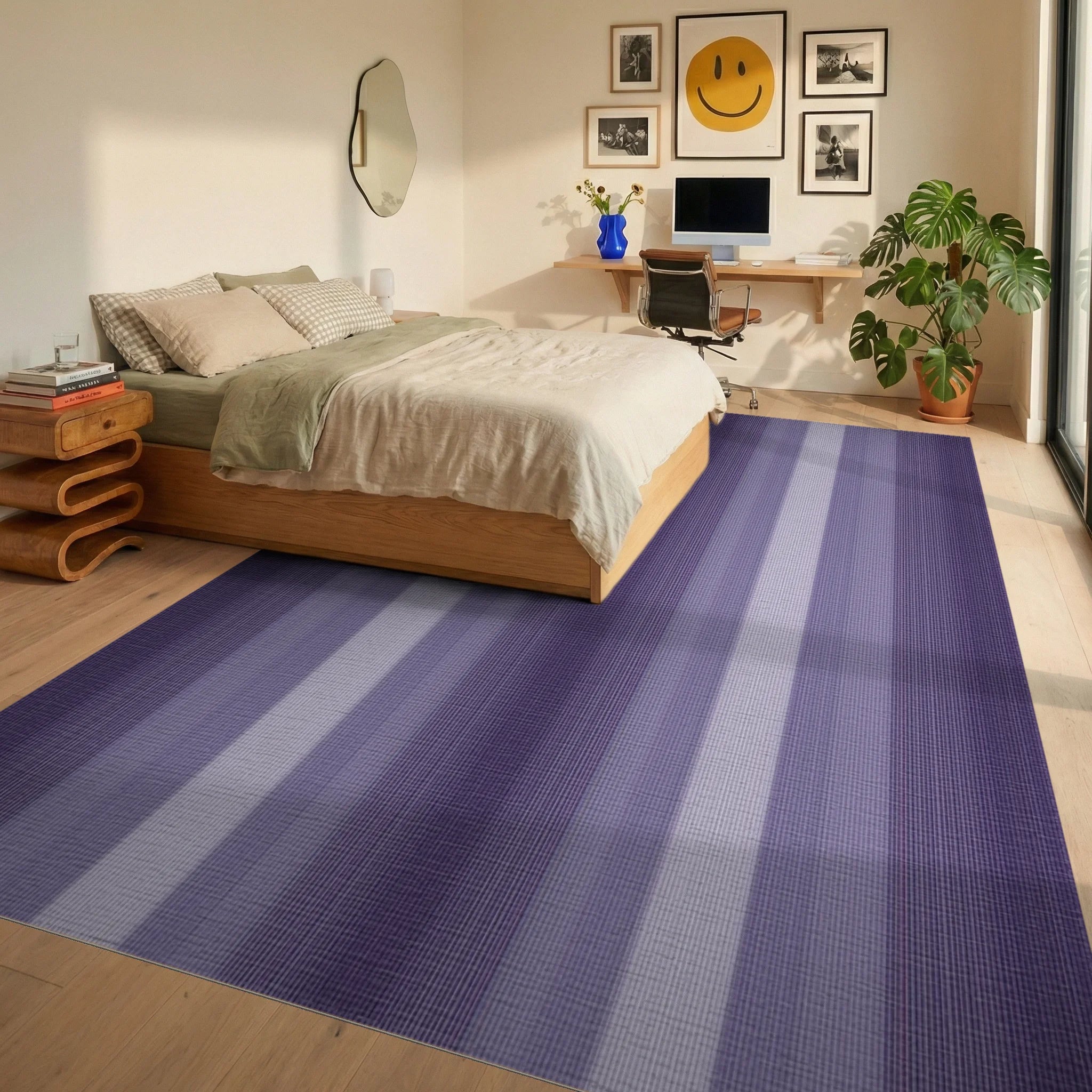 Gradient Vertical Stripe Pattern Rug Bedroom View