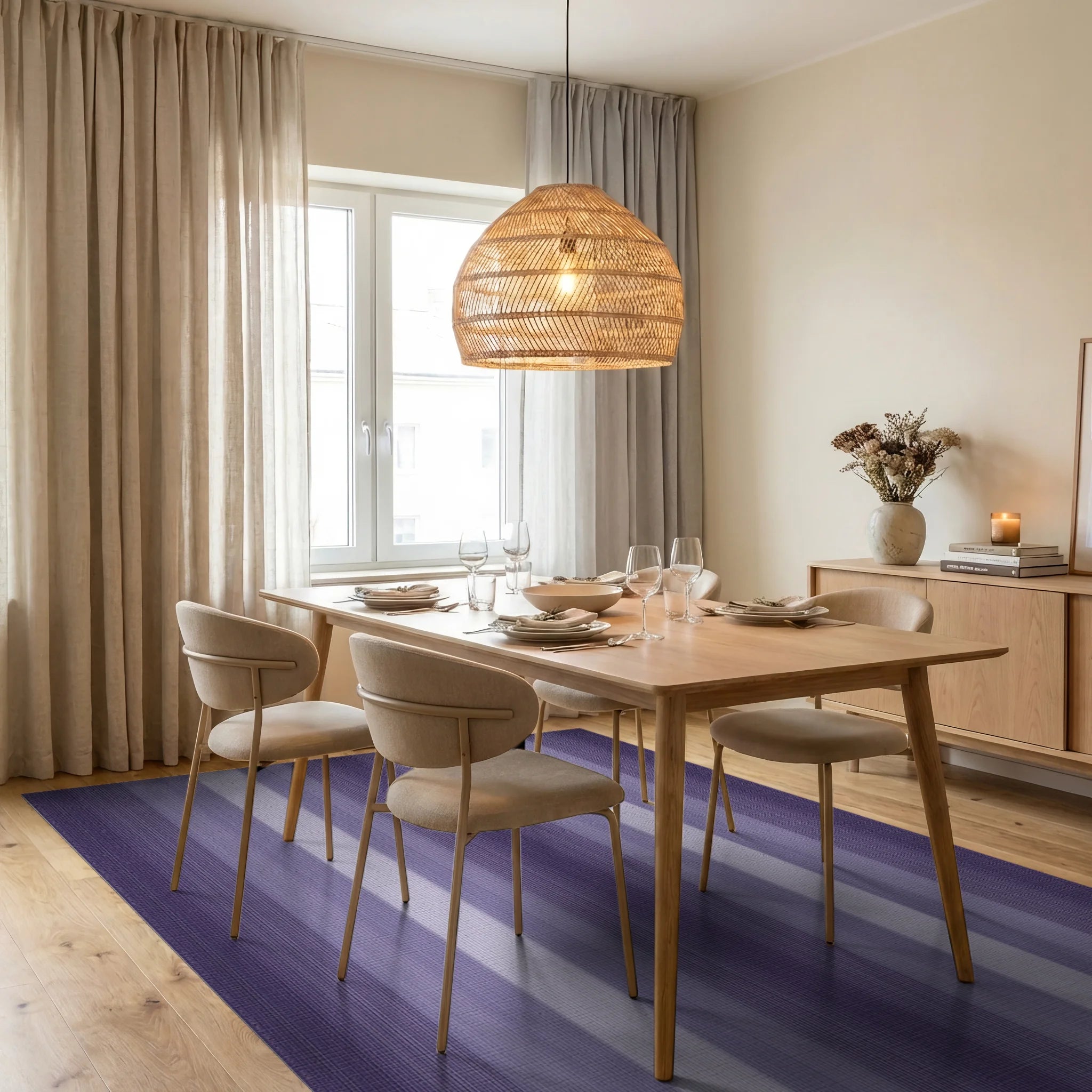Gradient Vertical Stripe Pattern Rug Dining Room View