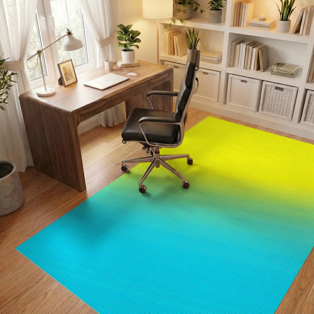 Gradient Yellow Blue Abstract Lines Rug Office View