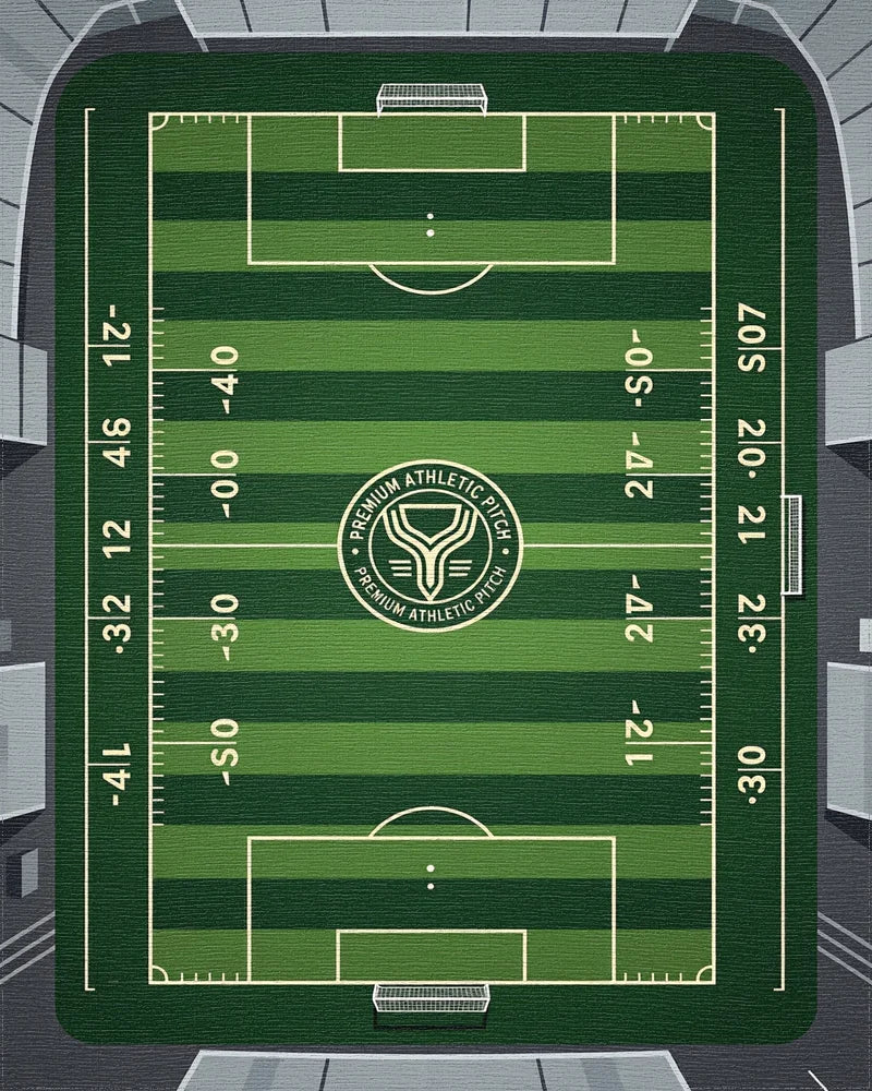 Graphic Green Soccer Field Sports Rug - Cutout View