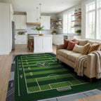 Graphic Green Soccer Field Sports Rug Living Room View