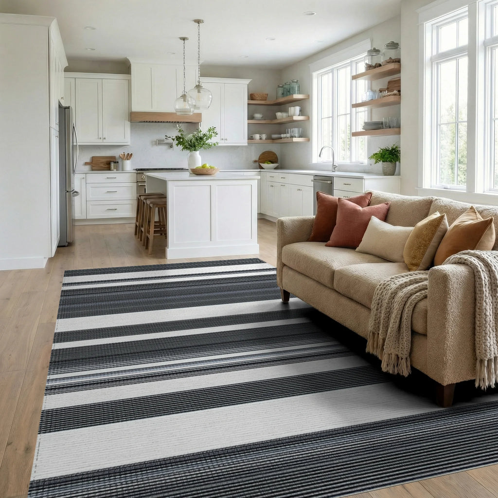 Graphic Horizontal Lines Rug - Living Room View