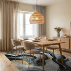 Gray Black Gold Vein Marble Rug - Dining Room View
