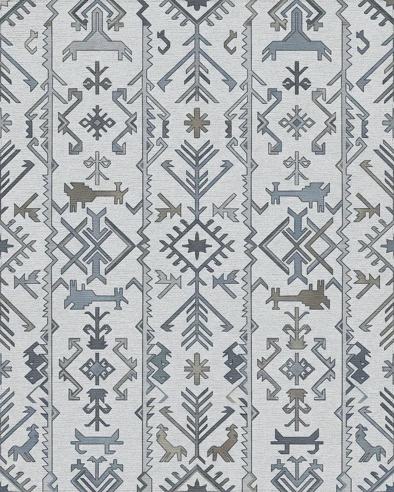 Gray Blue Tribal Band Geometric Rug - Cutout View