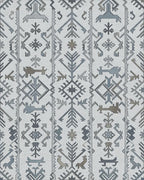 Gray Blue Tribal Band Geometric Rug - Cutout View