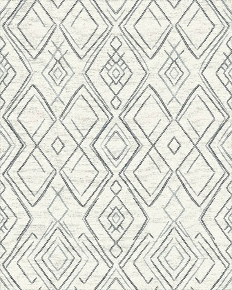 Gray Diamond Overlay Geometric Rug - Cutout View