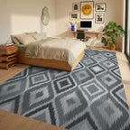 Gray Diamond Tribal Geometric Rug Bedroom View