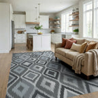 Gray Diamond Tribal Geometric Rug Living Room View