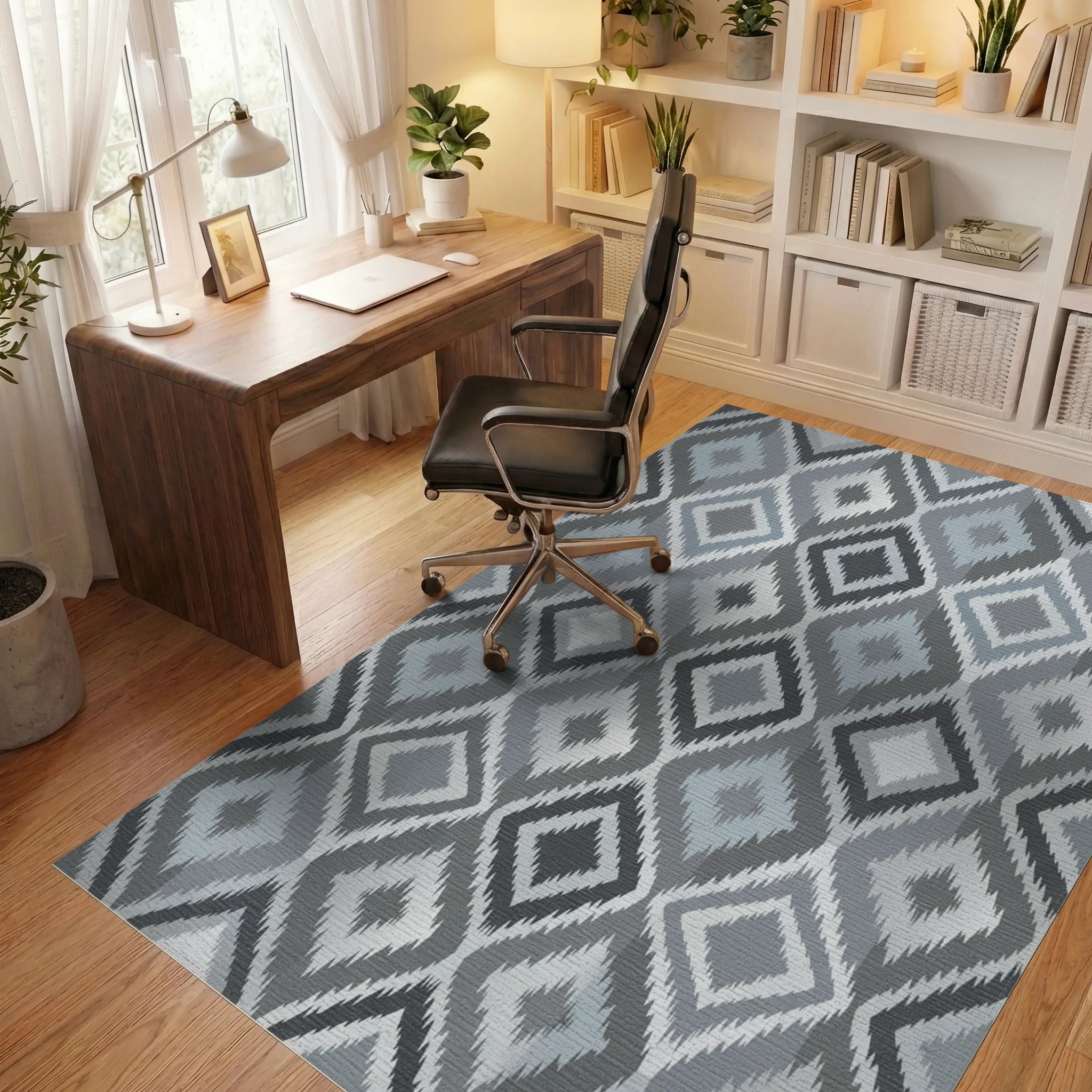 Gray Diamond Tribal Geometric Rug Office View
