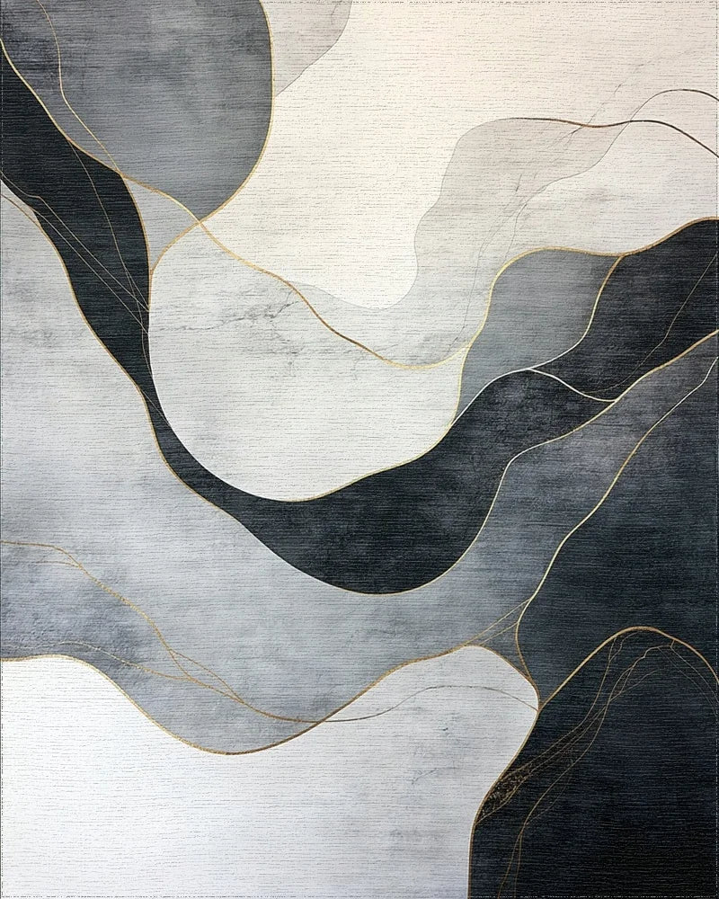 Gray Gold Fluid Abstract Rug - Cutout View