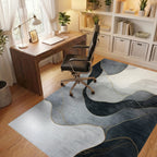 Gray Gold Fluid Abstract Rug Office View