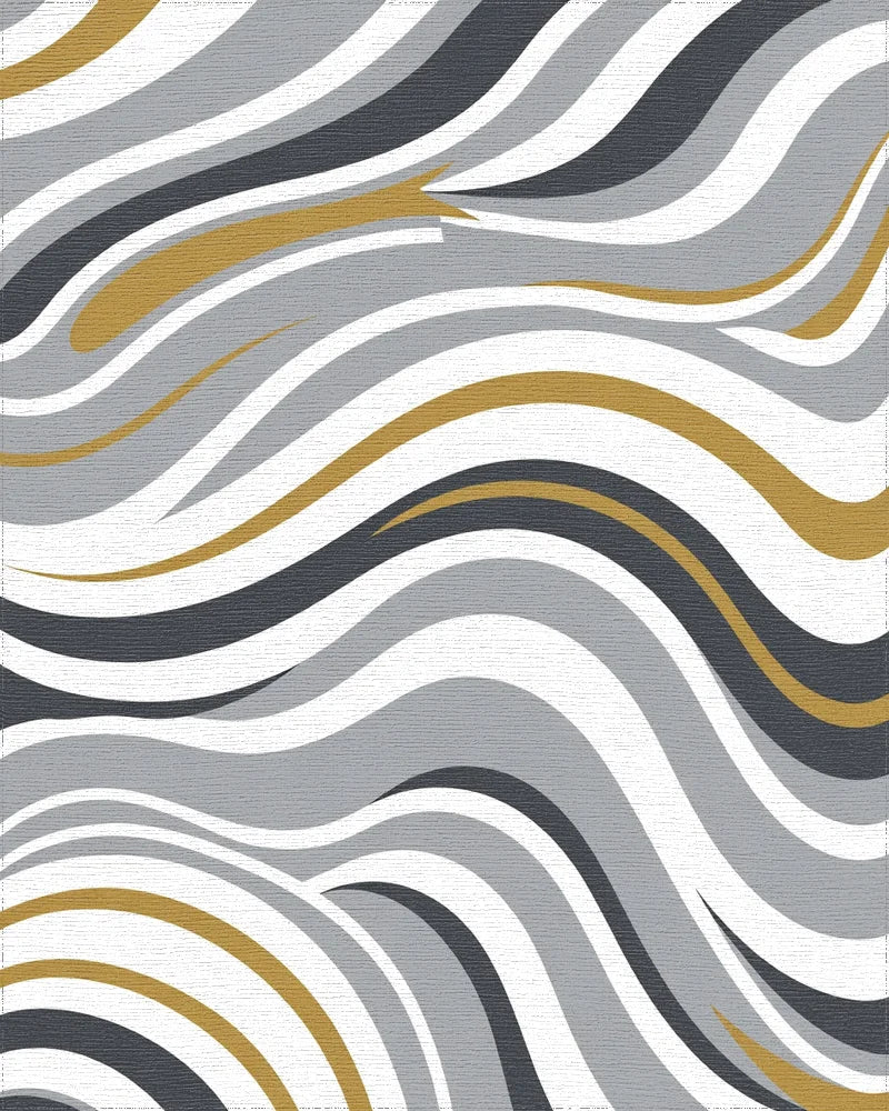 Gray Gold Wave Stripe Landscape Rug - Cutout View