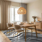 Gray Gold Wave Stripe Landscape Rug Dining Room View