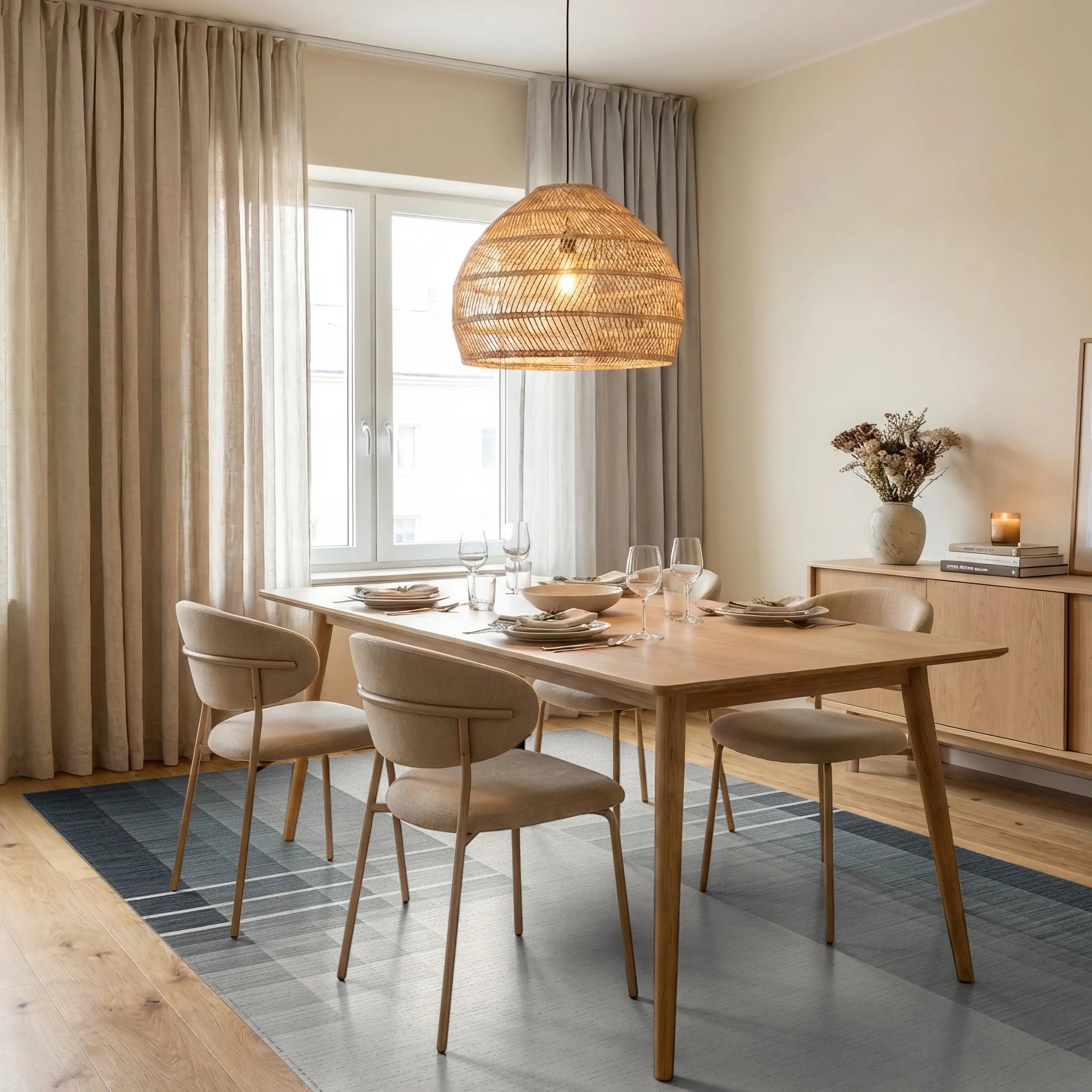 Gray Gradient Vertical Stripe Rug Dining Room View
