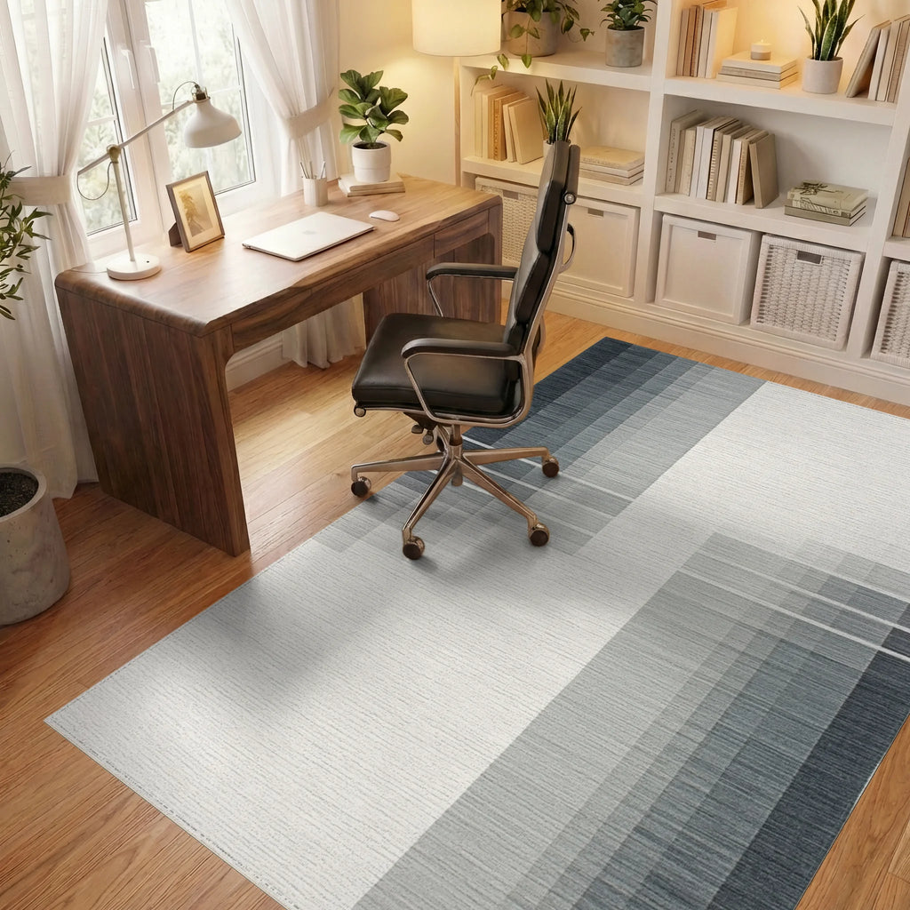 Gray Gradient Vertical Stripe Rug Office View