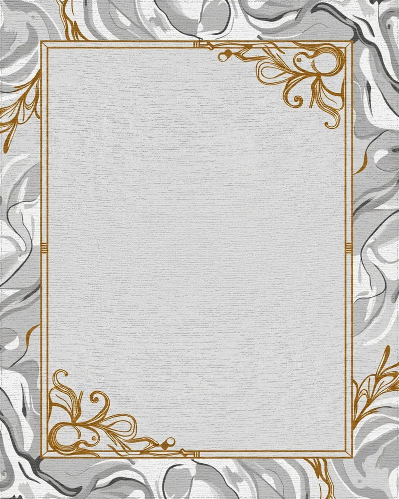 Gray Marble Swirl Art Nouveau Frame Rug - Cutout View