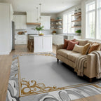 Gray Marble Swirl Art Nouveau Frame Rug Living Room View