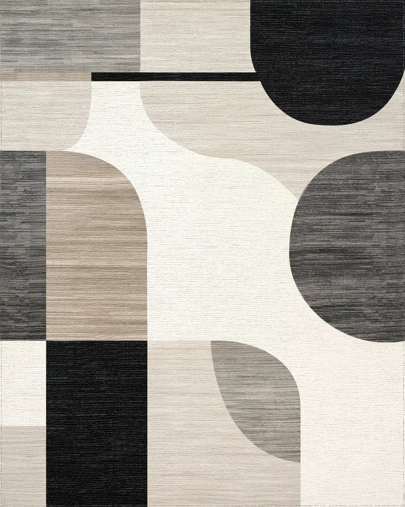 Gray Neutral Abstract Geometric Shapes Rug - Cutout View
