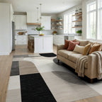 Gray Neutral Abstract Geometric Shapes Rug - Living Room View