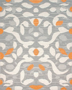 Gray Orange White Abstract Floral Layout Rug - Cutout View