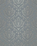 Gray Silver Damask Scroll Rug - Cutout View