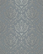 Gray Silver Damask Scroll Rug - Cutout View