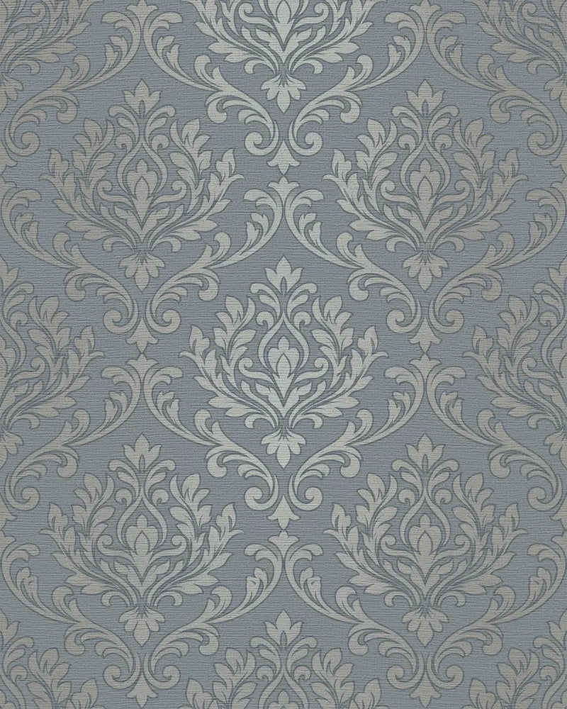 Gray Silver Damask Scroll Rug - Cutout View