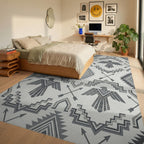 Gray Thunderbird Arrows Geometric Repetition Rug Bedroom View