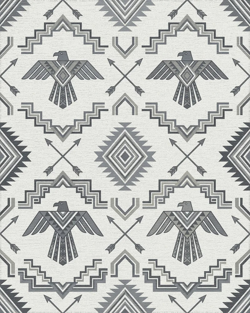 Gray Thunderbird Arrows Geometric Repetition Rug - Cutout View