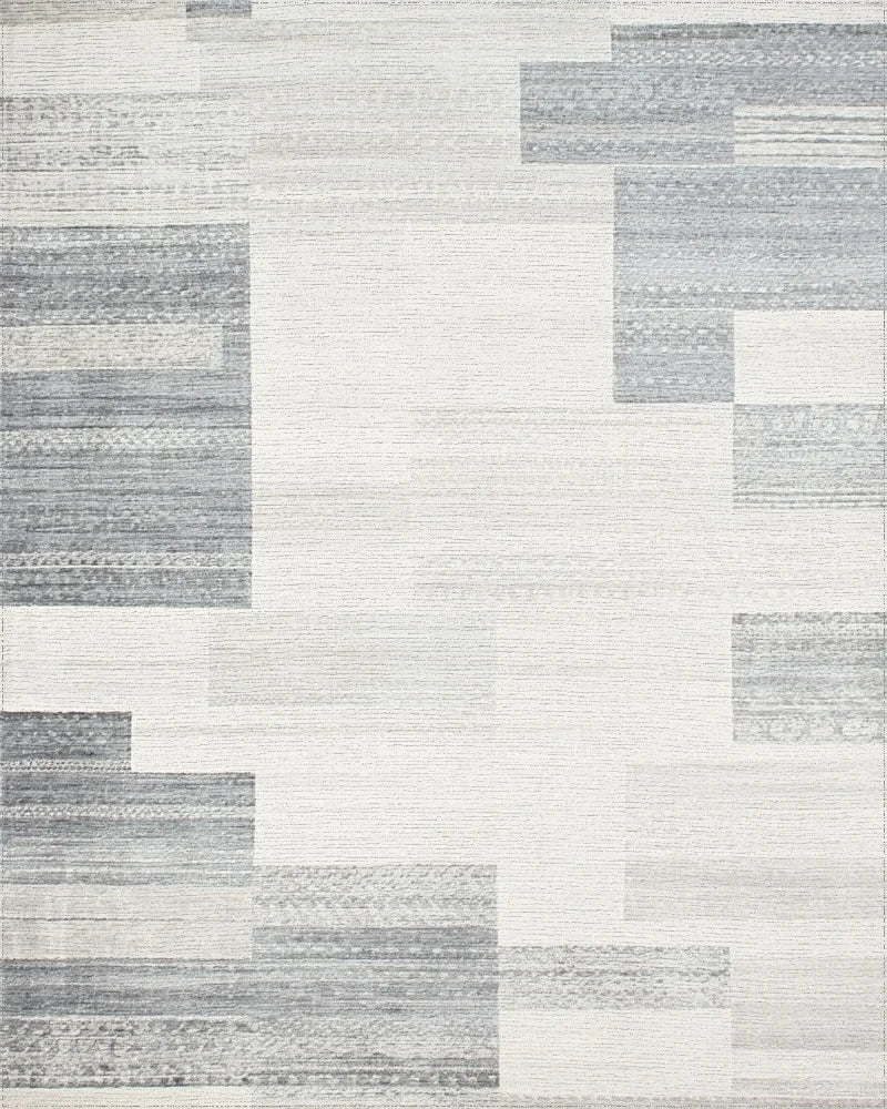 Gray White Geometric Patchwork Rug - Cutout View