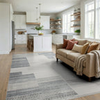 Gray White Geometric Patchwork Rug - Living Room View
