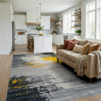 Gray Yellow Abstract Brush Stroke Rug - Living Room View